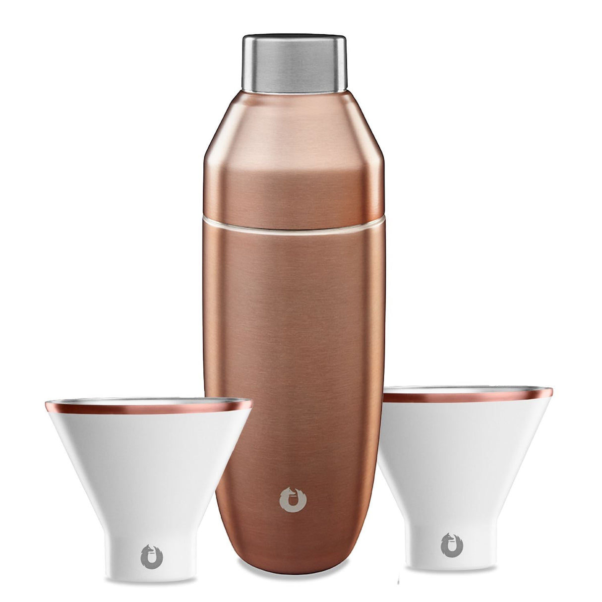 Stainless Steel Cocktail Shaker and Martini Glass Barware Set, White and Gold