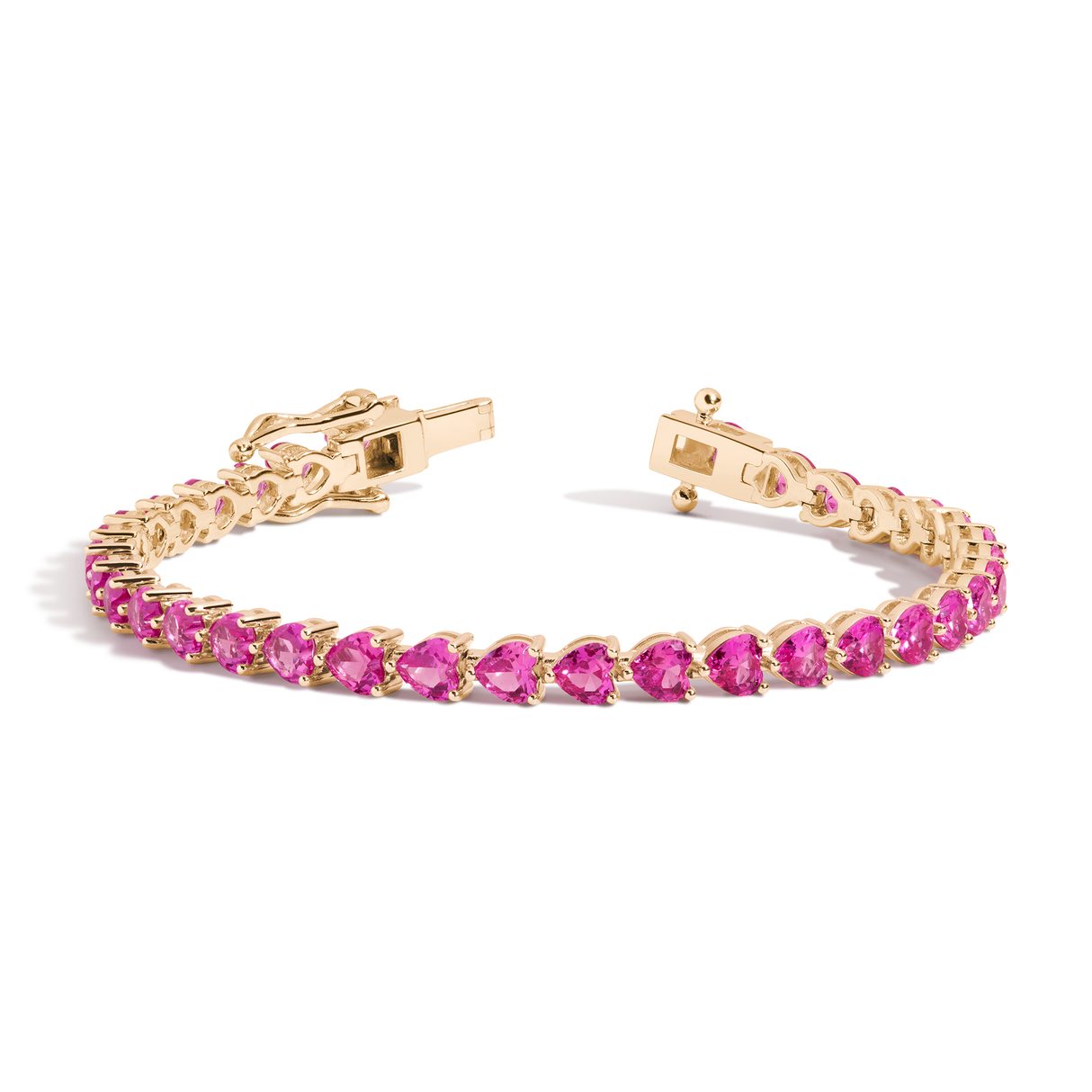 Lab Grown Pink Sapphire Heart Tennis Bracelet