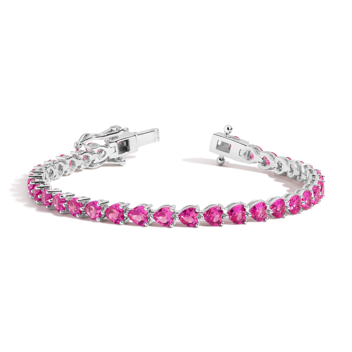 Lab Grown Pink Sapphire Heart Tennis Bracelet