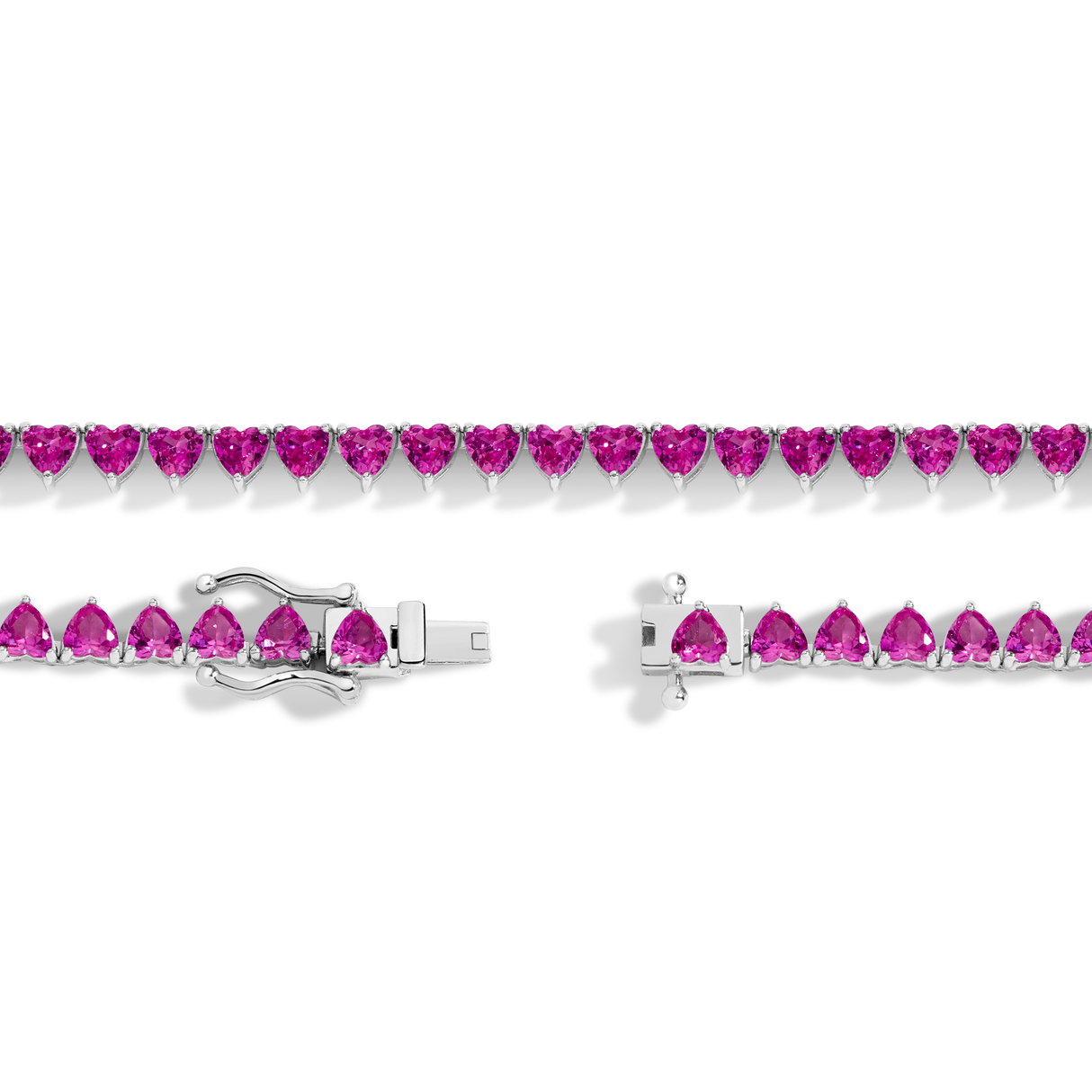 Lab Grown Pink Sapphire Heart Tennis Necklace