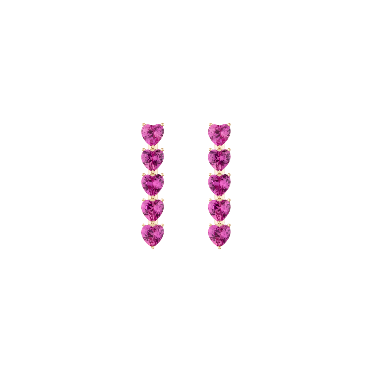 Lab Grown Pink Sapphire Heart Tennis Earrings