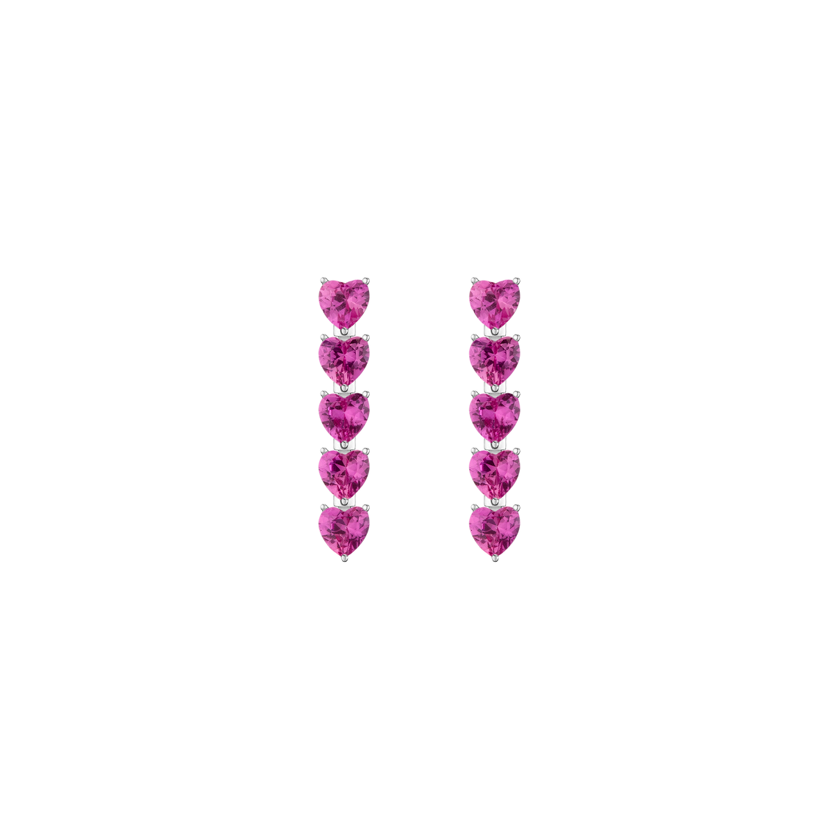 Lab Grown Pink Sapphire Heart Tennis Earrings
