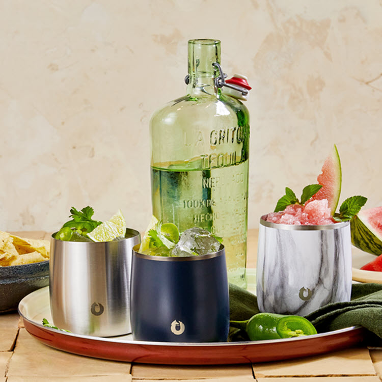 Stainless Steel Rocks Glass with Lid, Marble