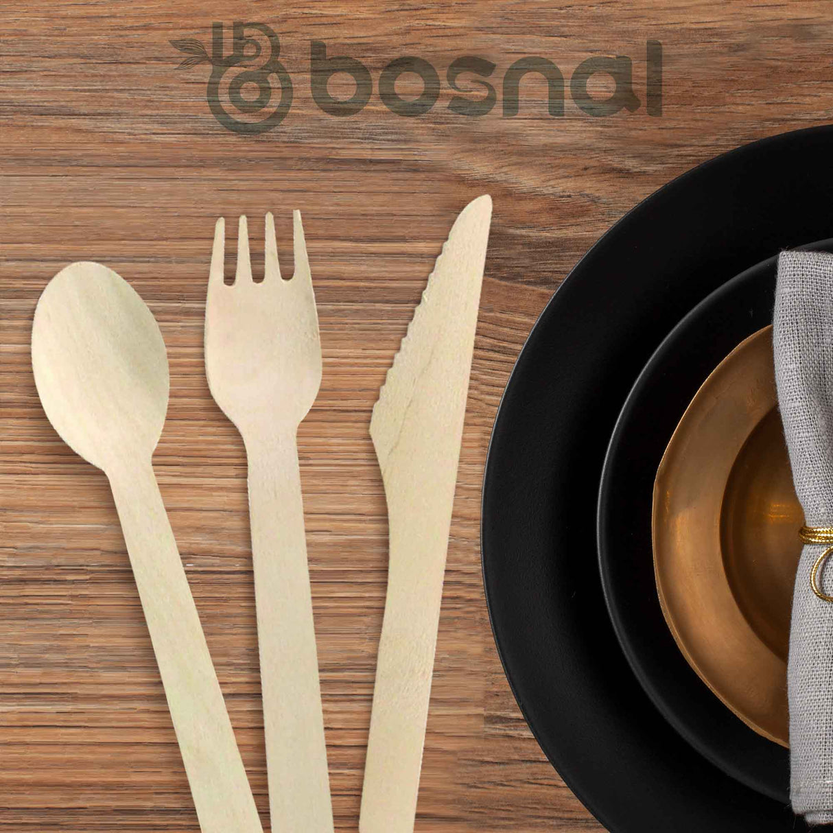 Bosnal – Wooden Disposable Cutlery Set, 6.5 inch, 100 Pcs