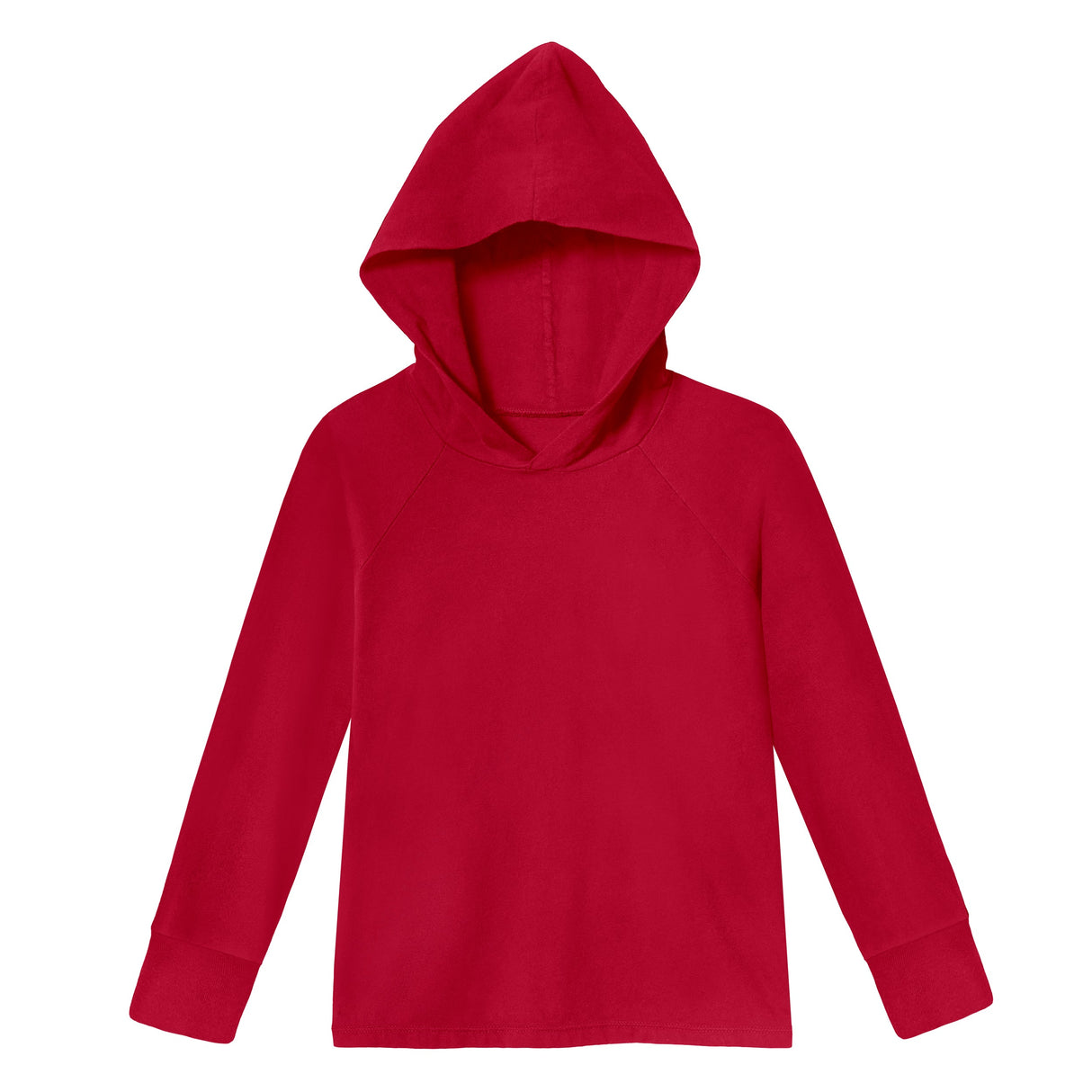 Boys Soft 100% Cotton Medium-Weight Long Sleeve Hooded Tee With Cuffs | Red