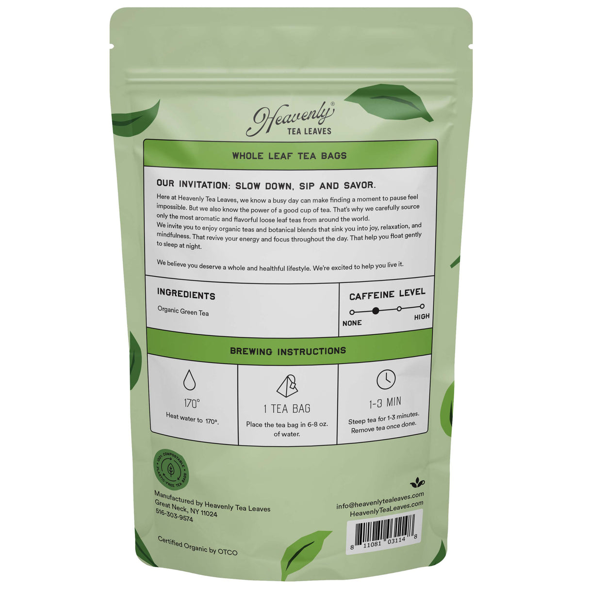 Organic Jasmine Green - Compostable Pyramid Green Tea Bags, 50 Count