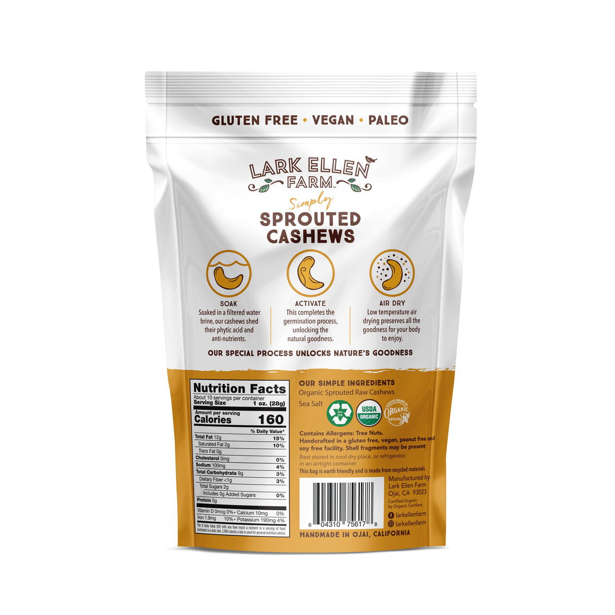 Cashews Lightly Salted. Sprouted Organic