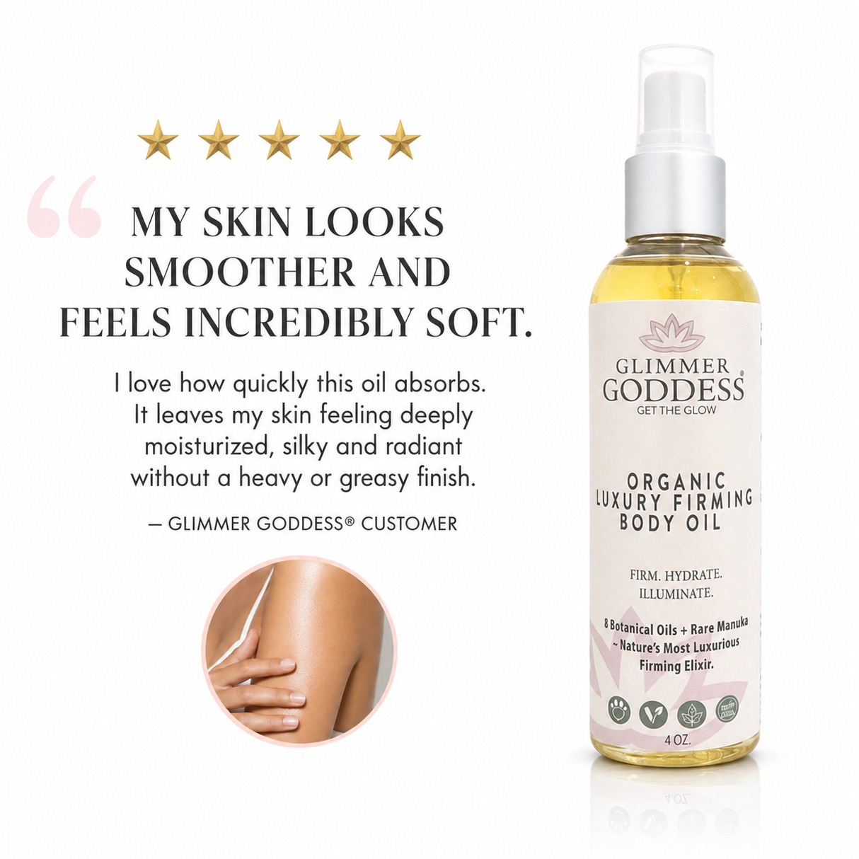 Organic Luxury Firming Body Oil – Hydrating Glow with Evening Primrose and Rosehip Oil 4 oz.