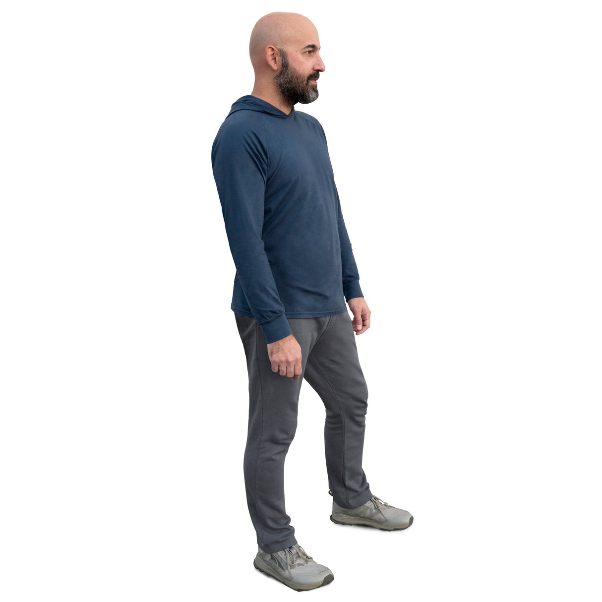 Men's Soft 100% Cotton Medium-Weight Long Sleeve Hooded Tee With Cuffs | Midnight