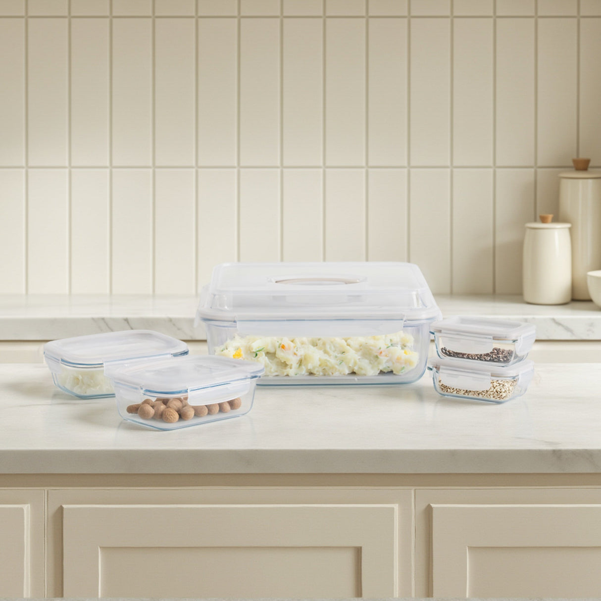 Bake & Carry Glass Set (5 Containers, Vanilla)
