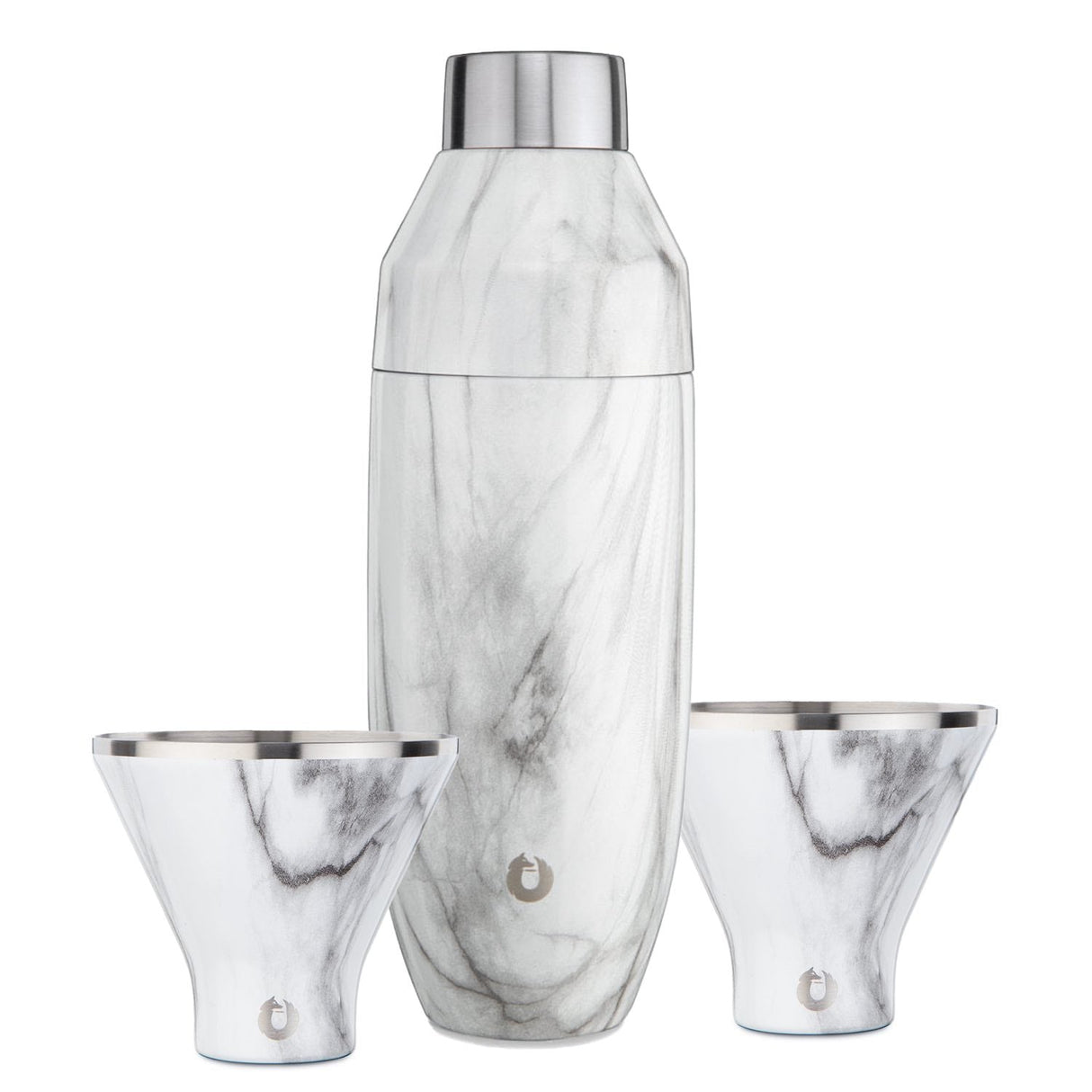 Stainless Steel Cocktail Shaker and Martini Glass Barware Set, Marble
