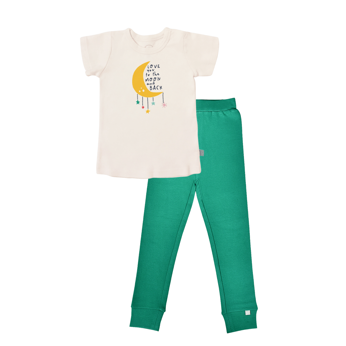 short sleeve pajama set | moon and back emerald