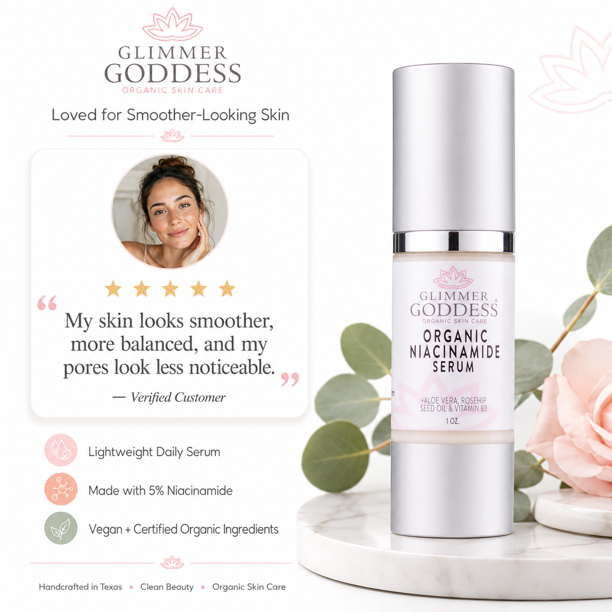 Organic Niacinamide Anti-Aging Serum - Tightens Pores, Reduces Wrinkles