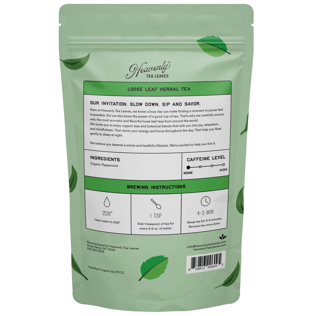 Organic Peppermint, Bulk Loose Leaf Herbal Tisane, 16 Oz.