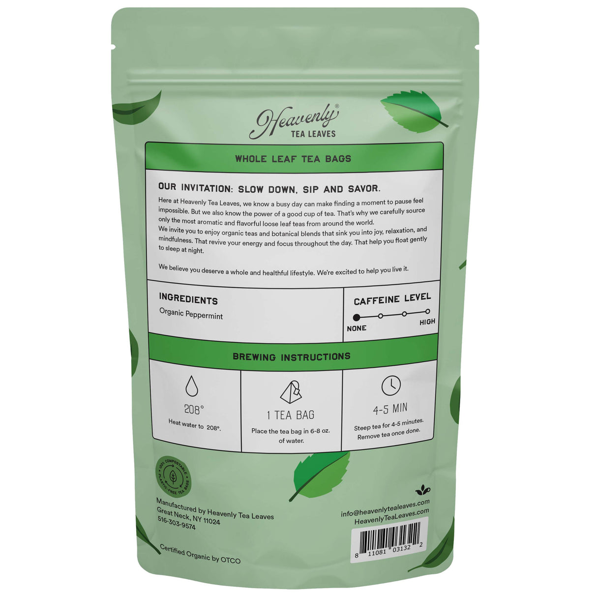 Organic Peppermint - Compostable Pyramid Herbal Tea Bags, 50 Count