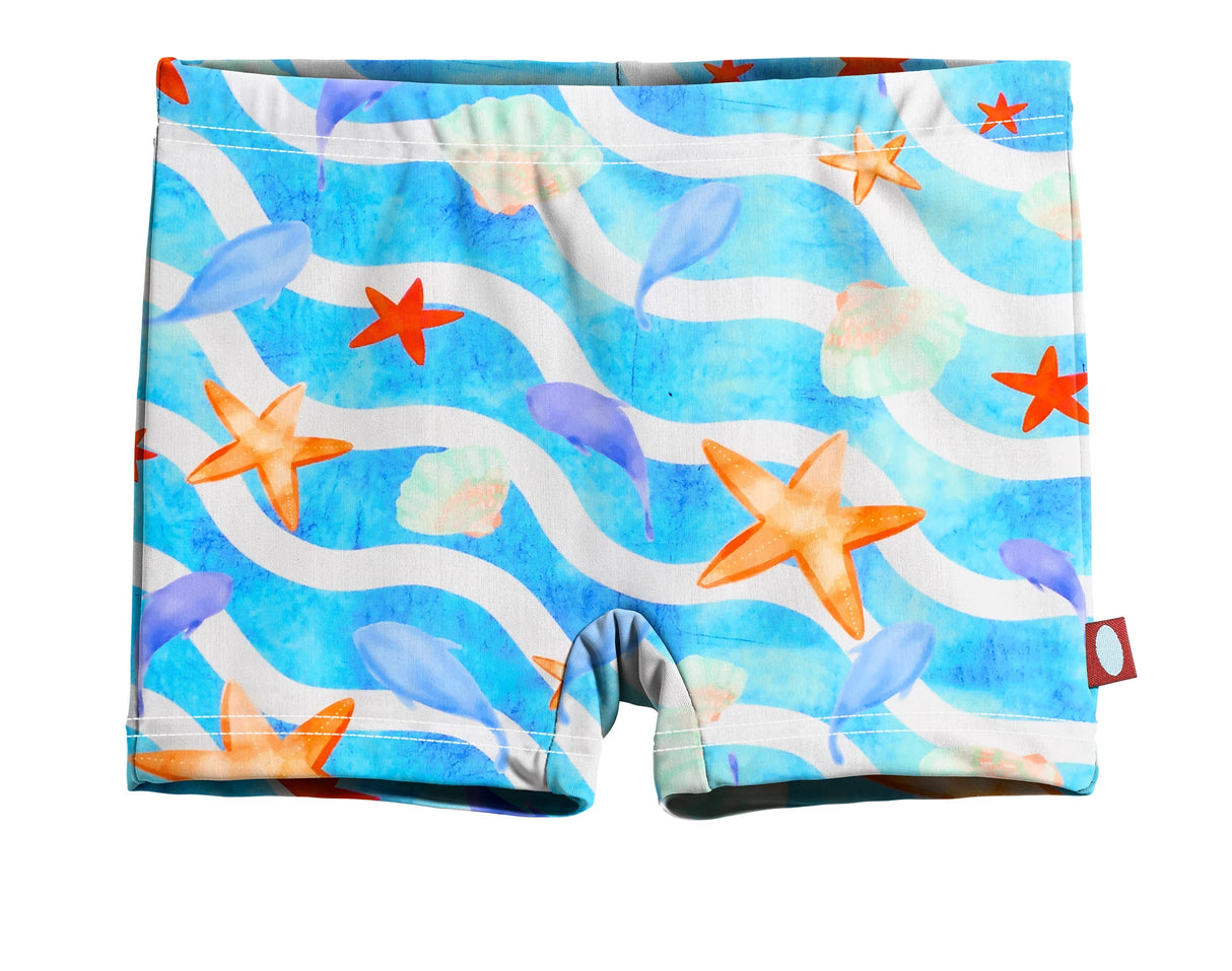 Girls UPF 50+ Printed Swim Boy Shorts | Marine Life