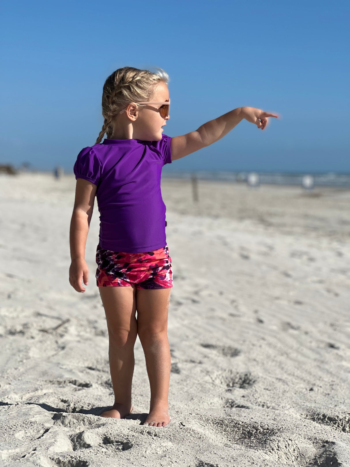 Girls UPF 50+ Printed Swim Boy Shorts | Sedona Blue