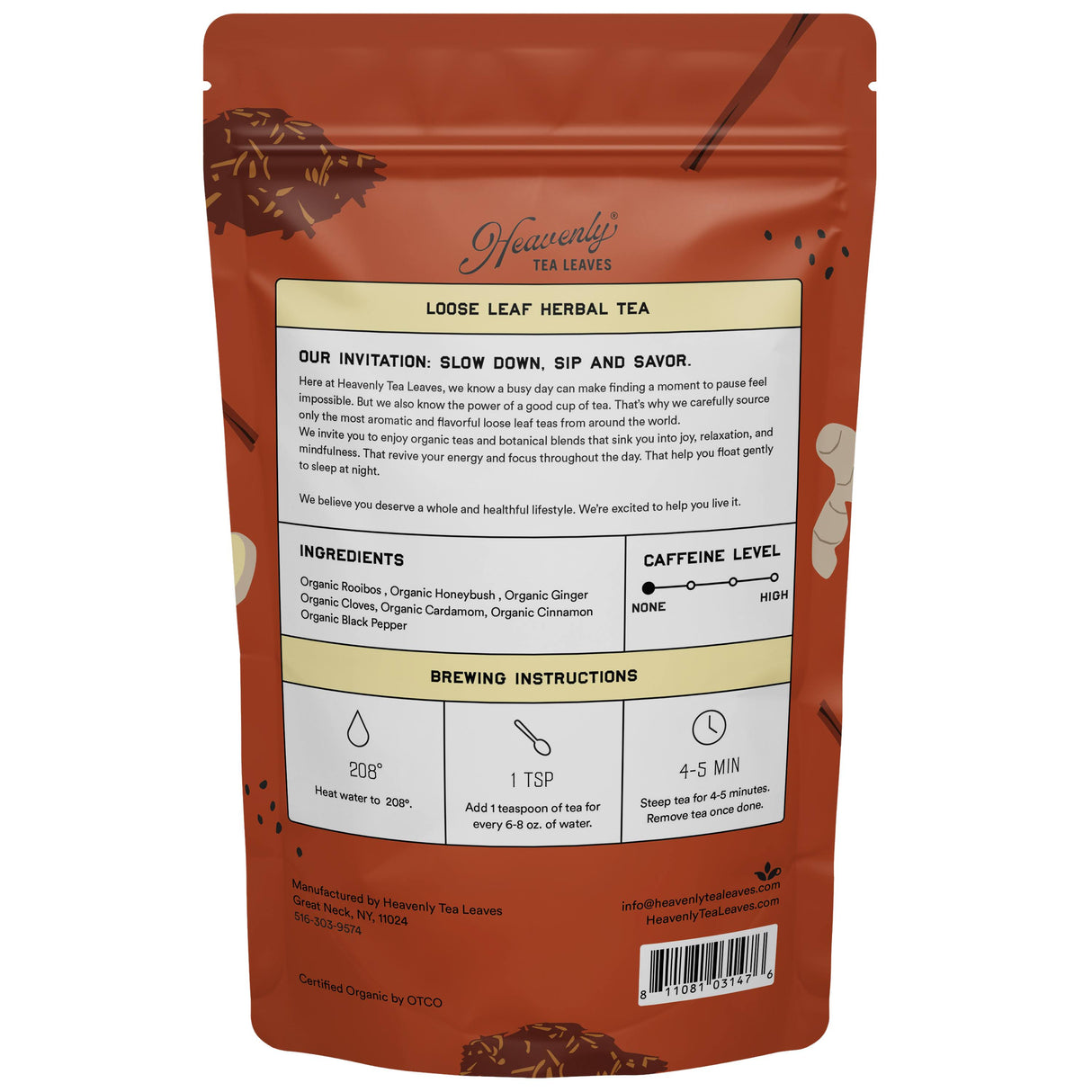 Organic Rooibos Cream Chai, Bulk Loose Leaf Herbal Tisane, 16 Oz.