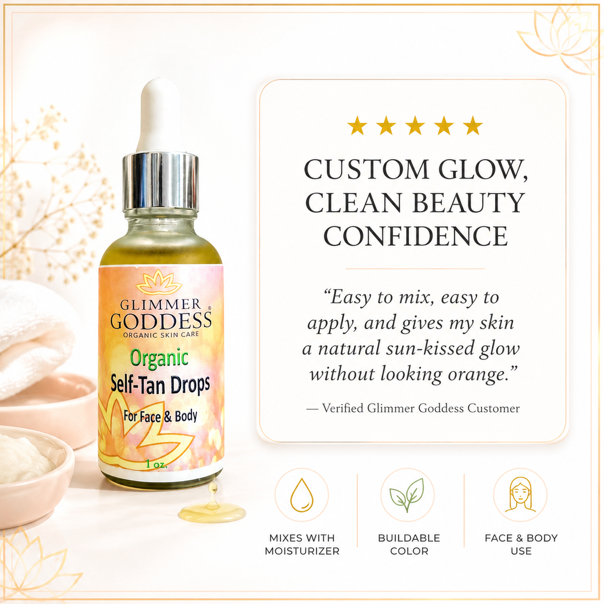 Organic Self Tan Drops for Face & Body 1 oz.