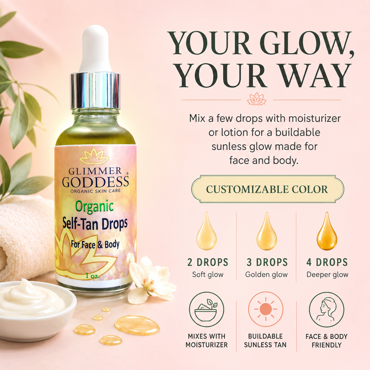 Organic Self Tan Drops for Face & Body 1 oz.