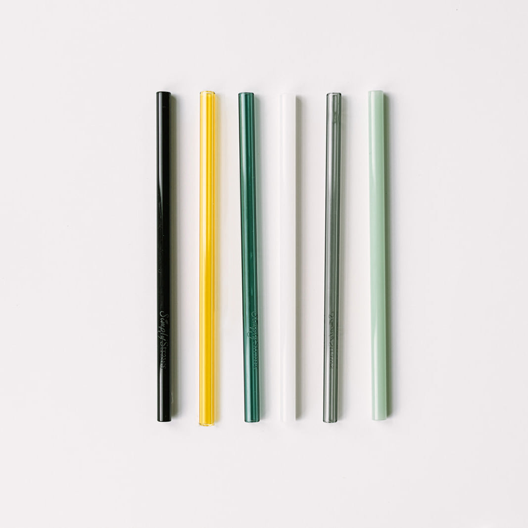 Skinny 6" Glass Cocktail Straw Set - Fjord Mist