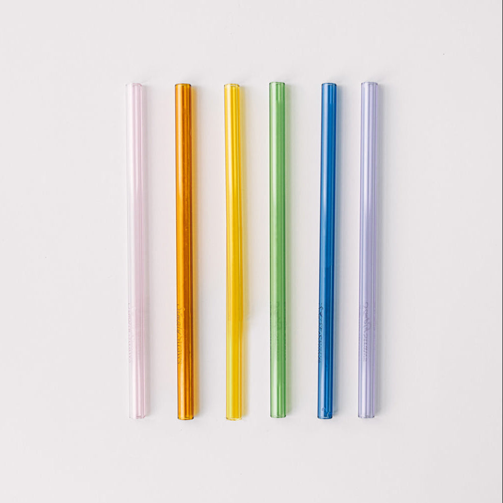 Skinny 6" Glass Cocktail Straw Set - Iridium