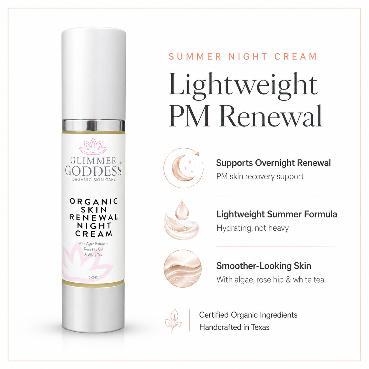 Organic Skin Renewal Night Face Cream - Hydrates & Lifts