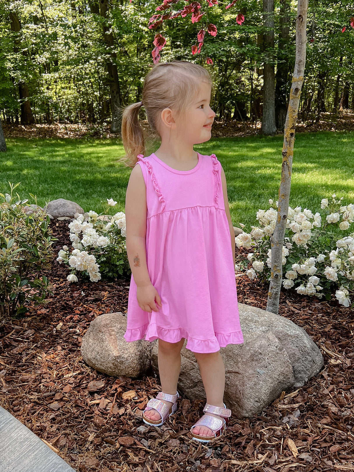 Girls Soft Cotton Jersey Flutter Tank Dress | Elf