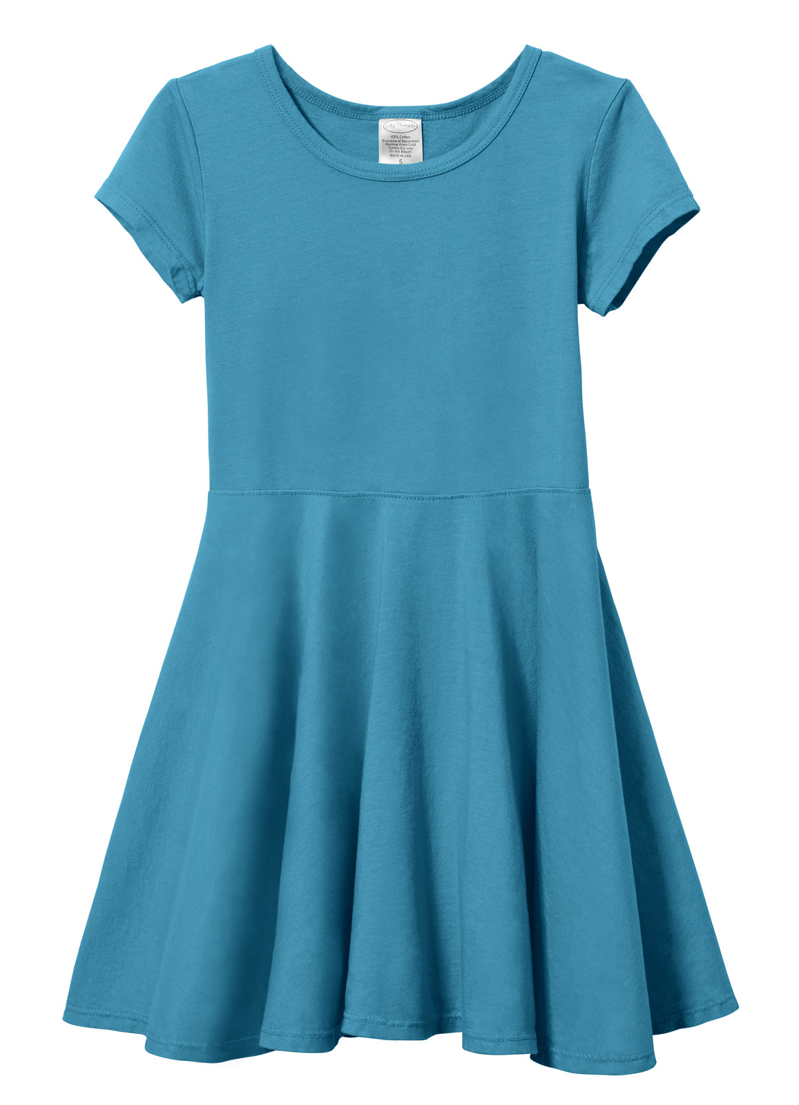 Girls Soft Cotton Jersey Short Sleeve Twirly Dress | Teal
