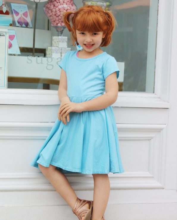 Girls Soft Cotton Jersey Short Sleeve Twirly Dress | Teal