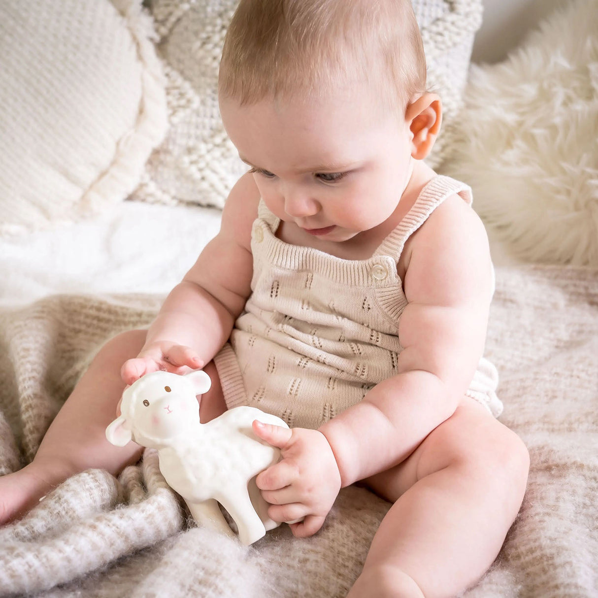 Lamb Organic Rubber Teether, Rattle & Bath Toy