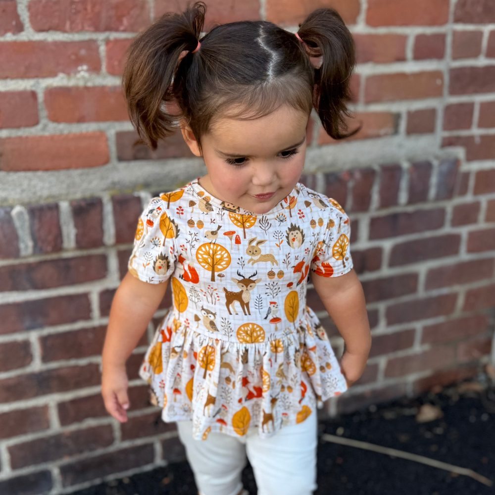 Bamboo Short Sleeve Peplum Top in Autumn Acres