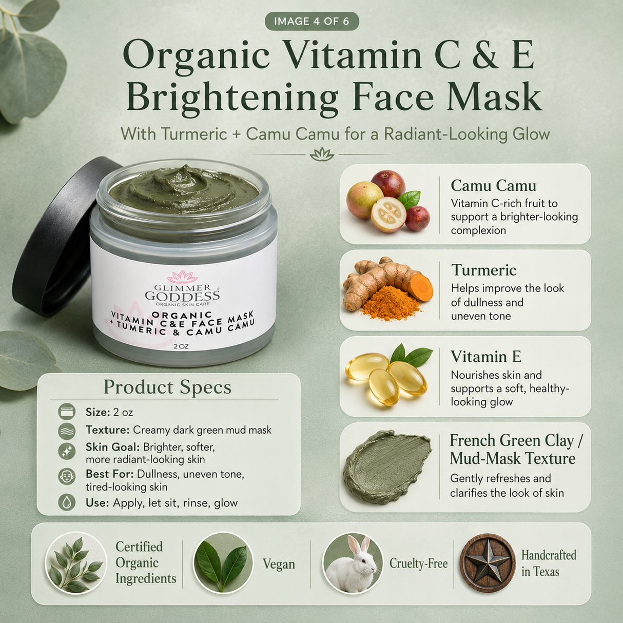 Organic Glow Up Tumeric Vitamin C & E Brightening Face Mask - 2 oz.