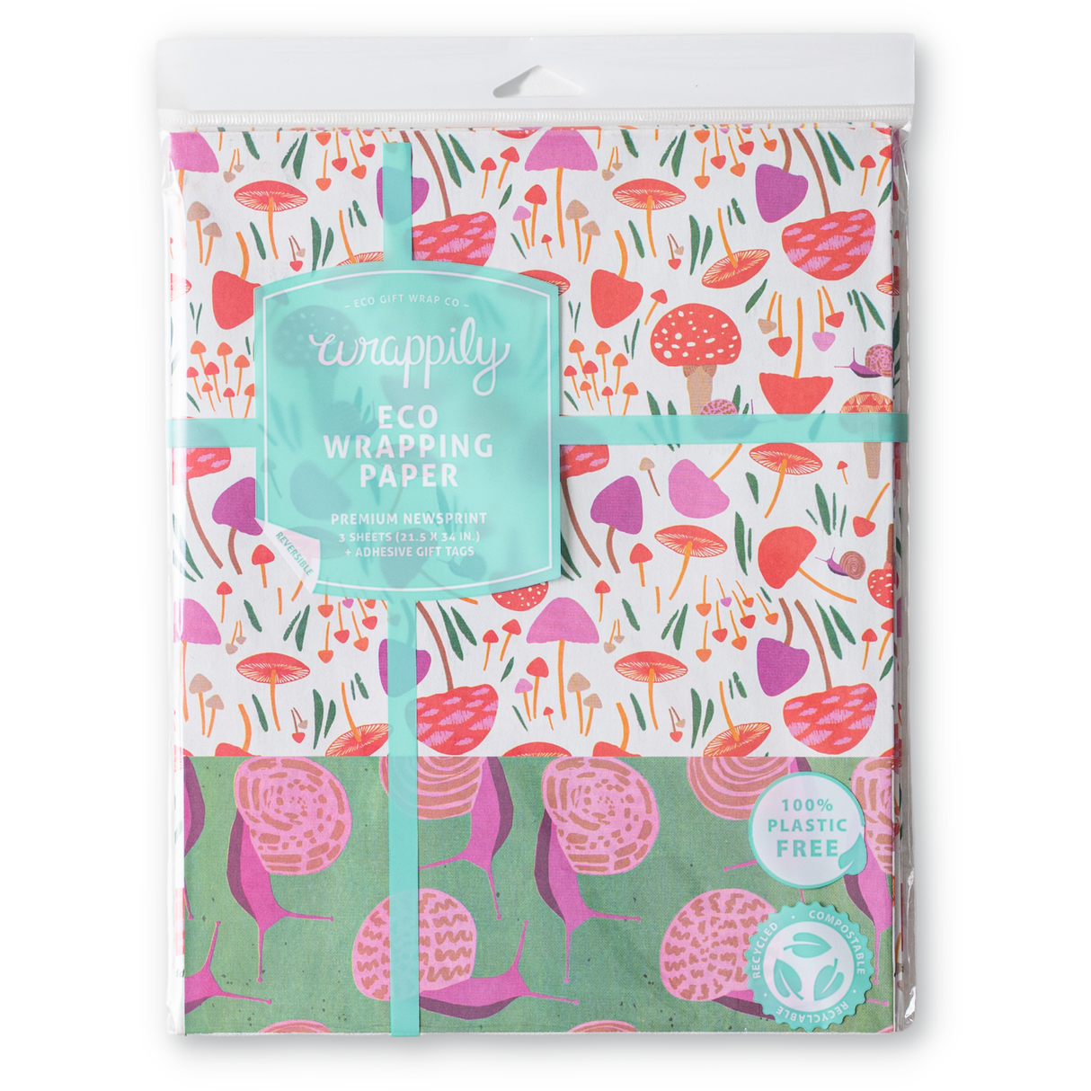 Mushrooms/Snails • Double-Sided Eco Wrapping Paper (Everyday Edition)
