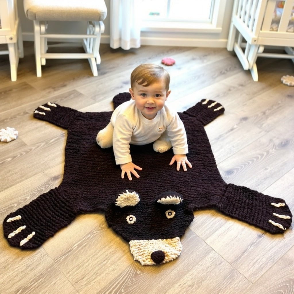 Organic Wool Play Mat + Nursery Rug | Brown Bear