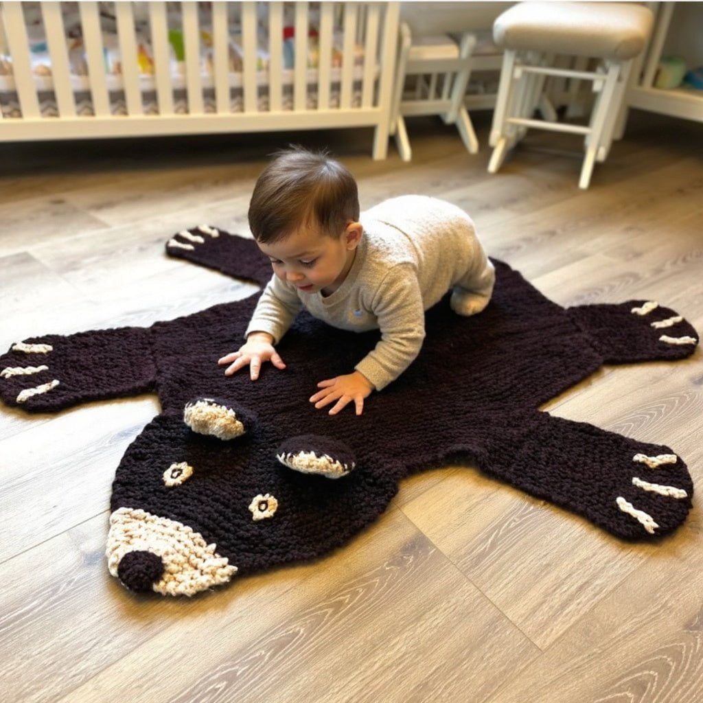 Organic Wool Play Mat + Nursery Rug | Brown Bear