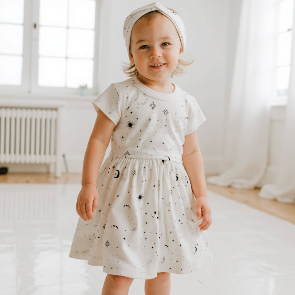 short sleeve twirl dress | celestial