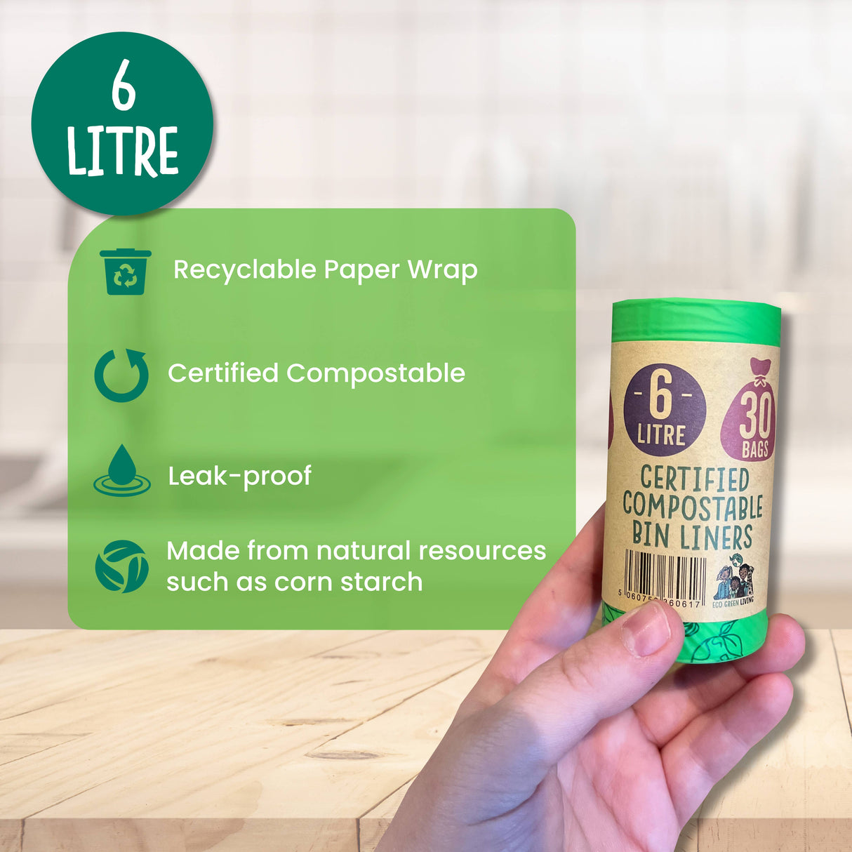 Compostable Caddy Bags | 1.5 gallons | Roll of 30 bags