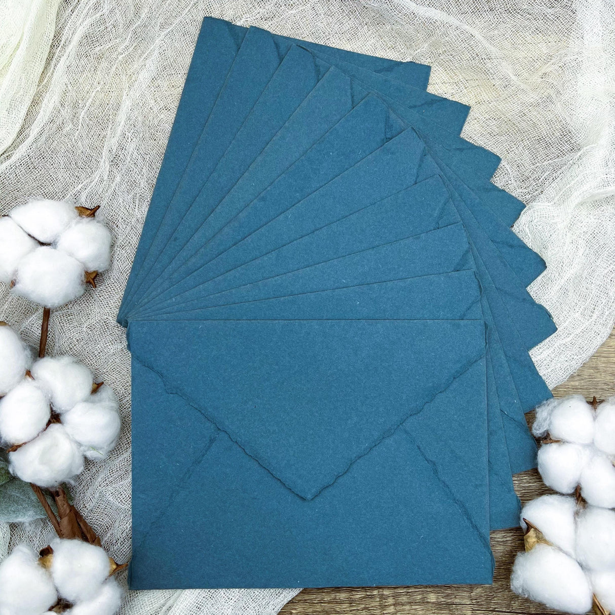 Smoky Blue Handmade Cotton Envelopes (Set of 10)