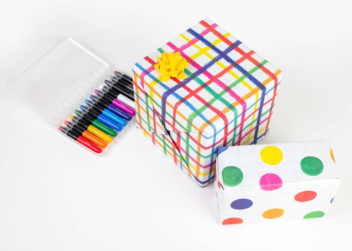 Jumbo Plaid/Dot • Double-Sided Eco Party Wrapping Paper
