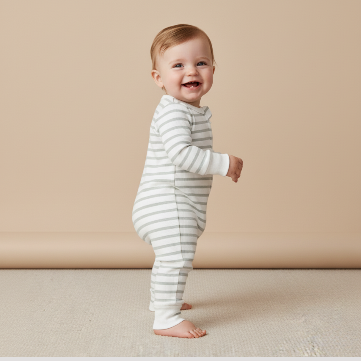 Organic 2-Way Zip Romper - Fog Stripes