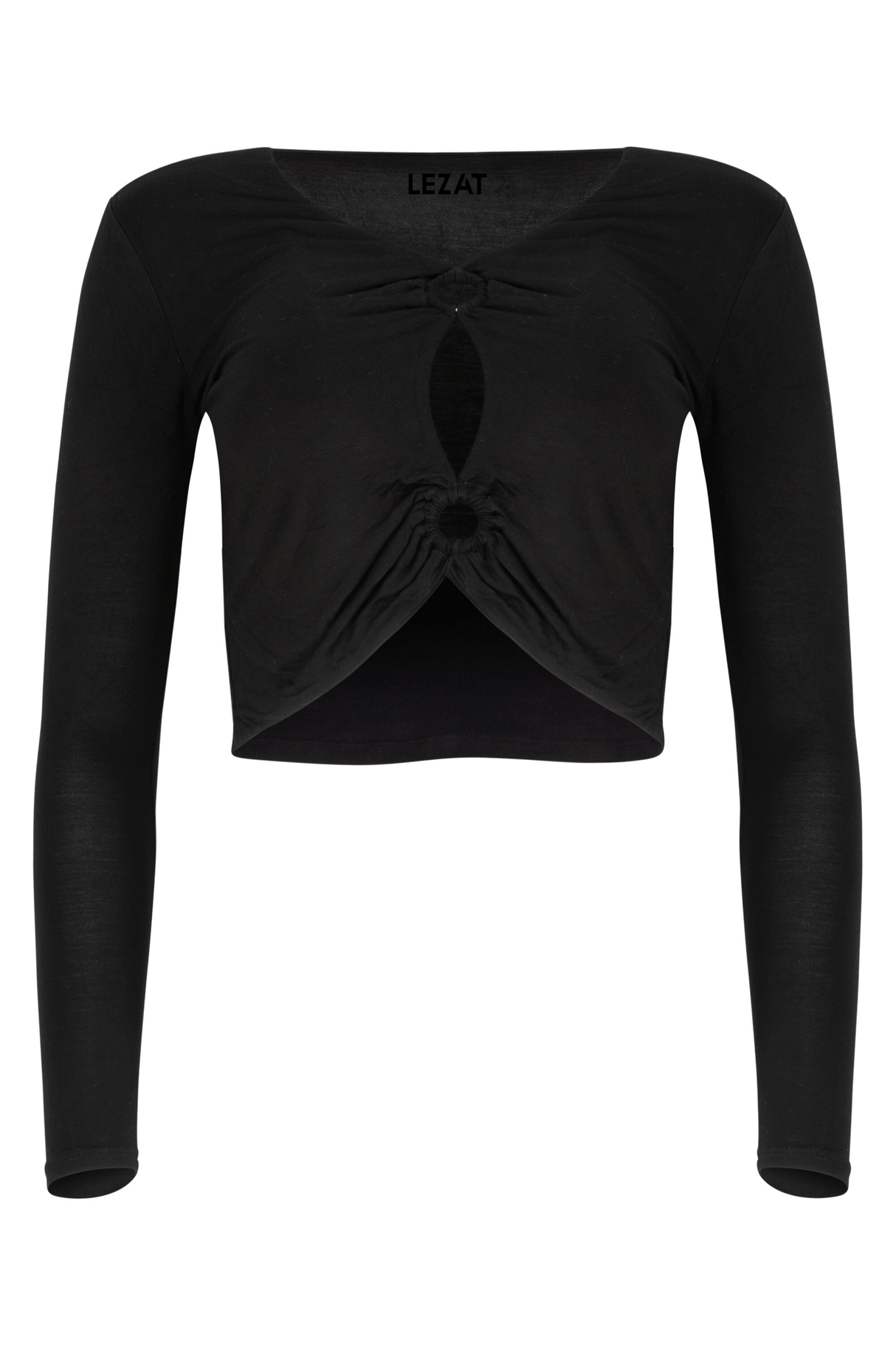 Melli Modal Cutout Long Sleeve Crop Top - Black