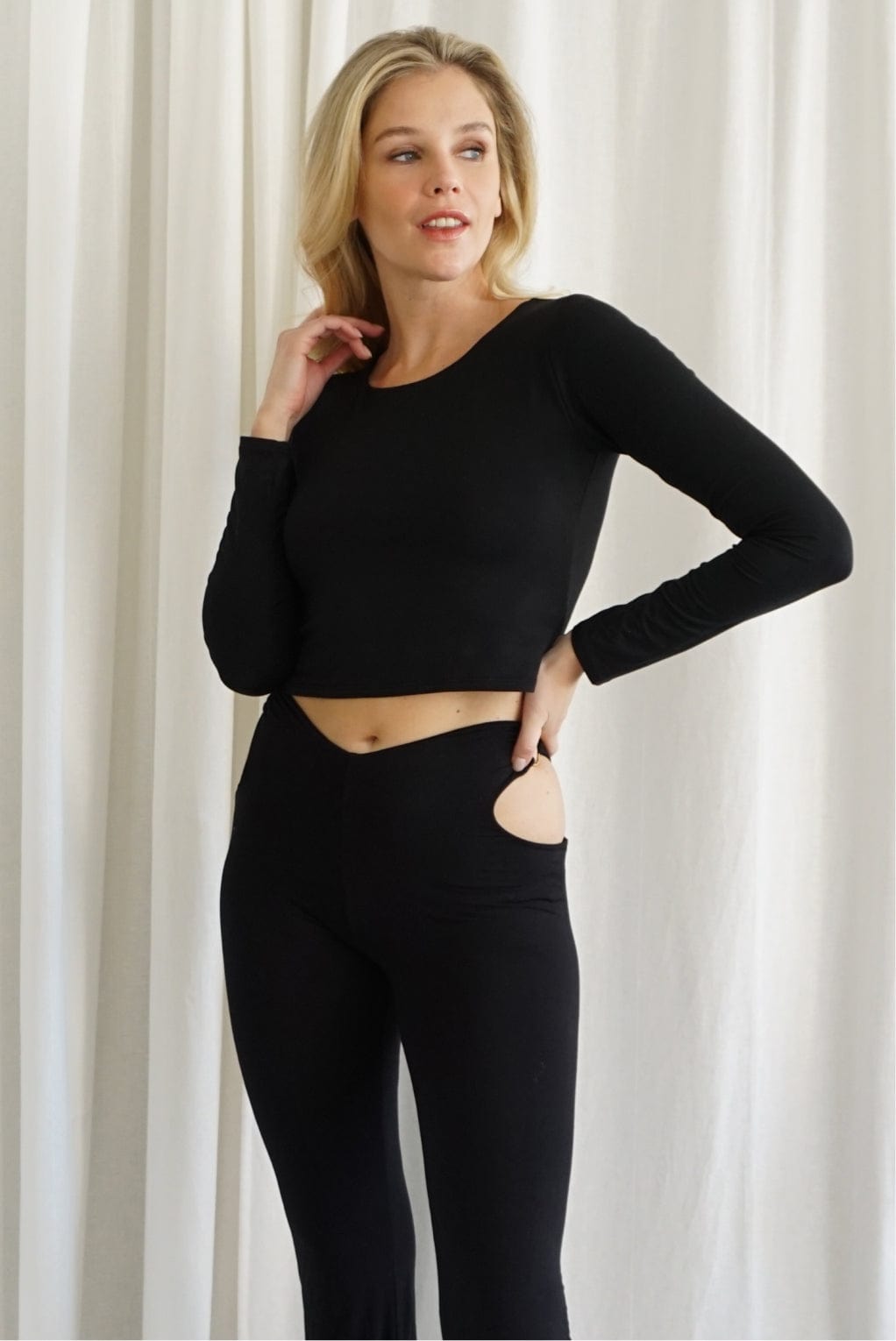 Runa Modal Long Sleeve Cropped Top - Black