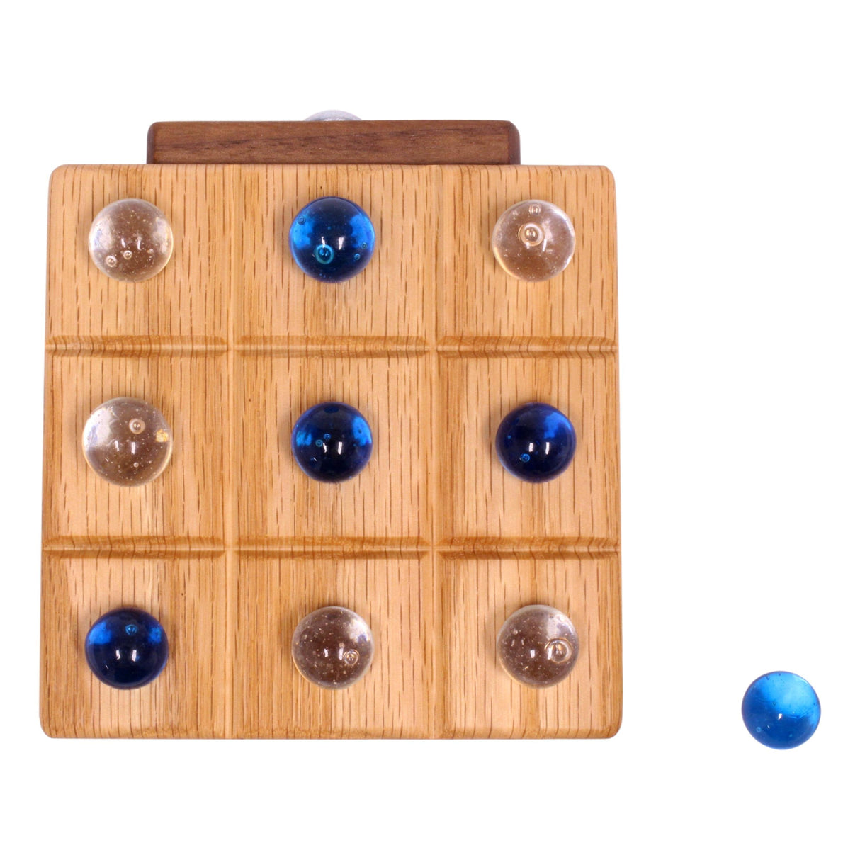 Wooden Marble Tic Tac Toe Game with Built-in Storage for Marbles