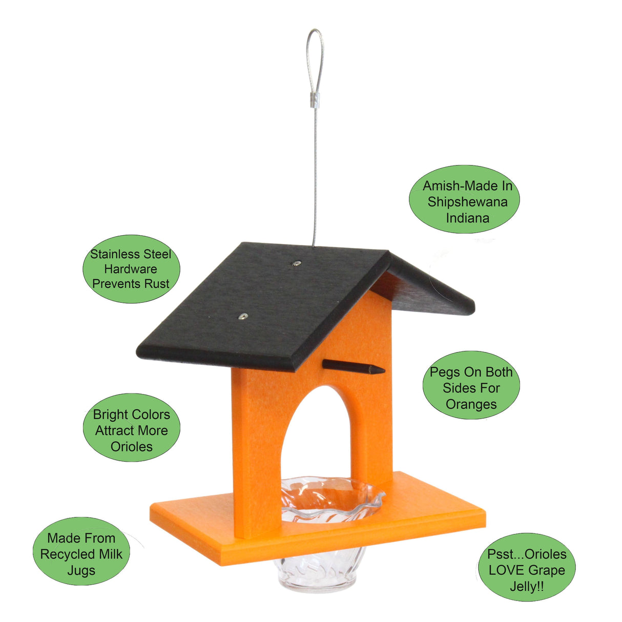 Hanging Oriole Jelly and Orange Bird Feeder, Eco-Friendly Poly Lumber
