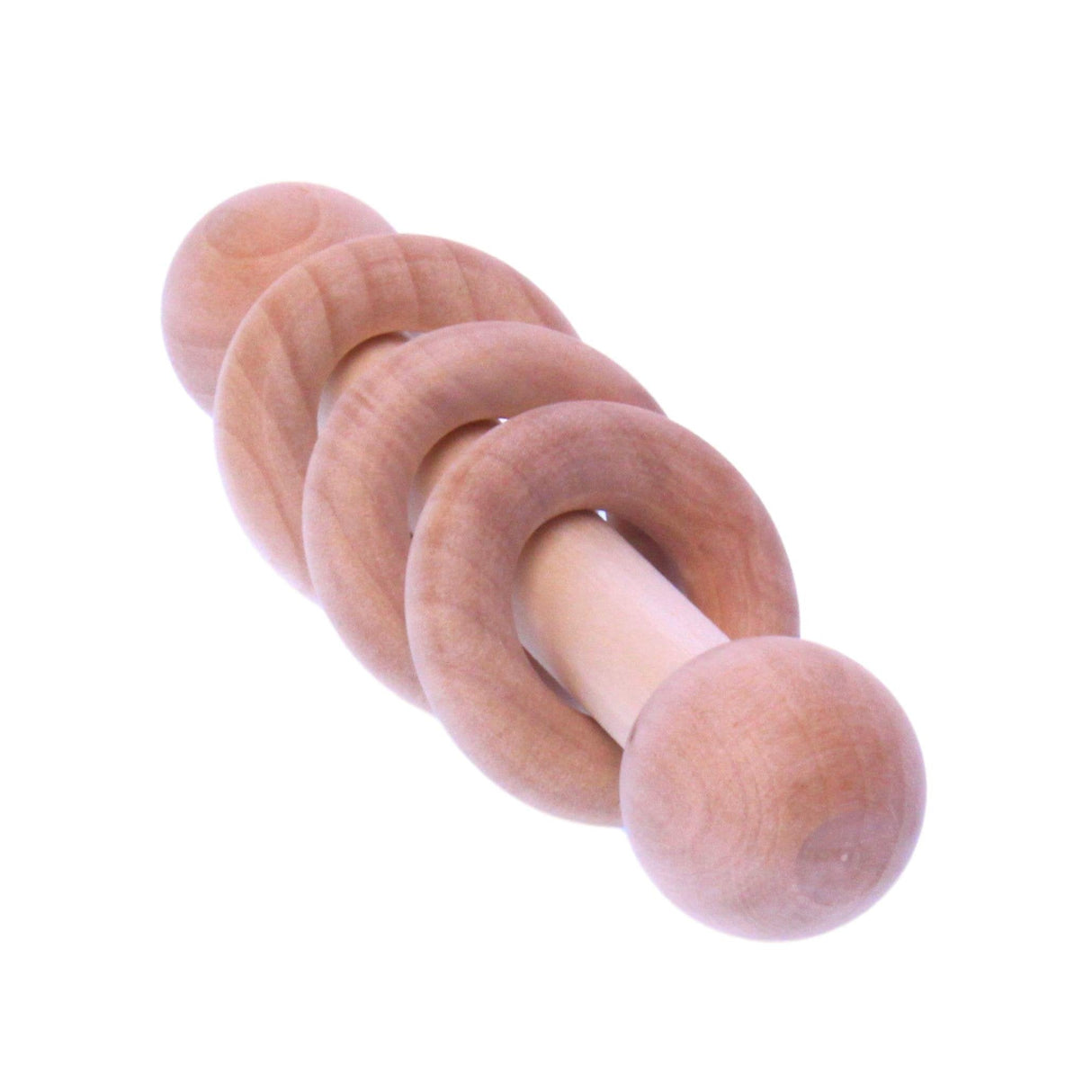 Amish-Made Wooden 3-Ring Baby Rattle Toy - Unfinished Wood - 3-4" Long