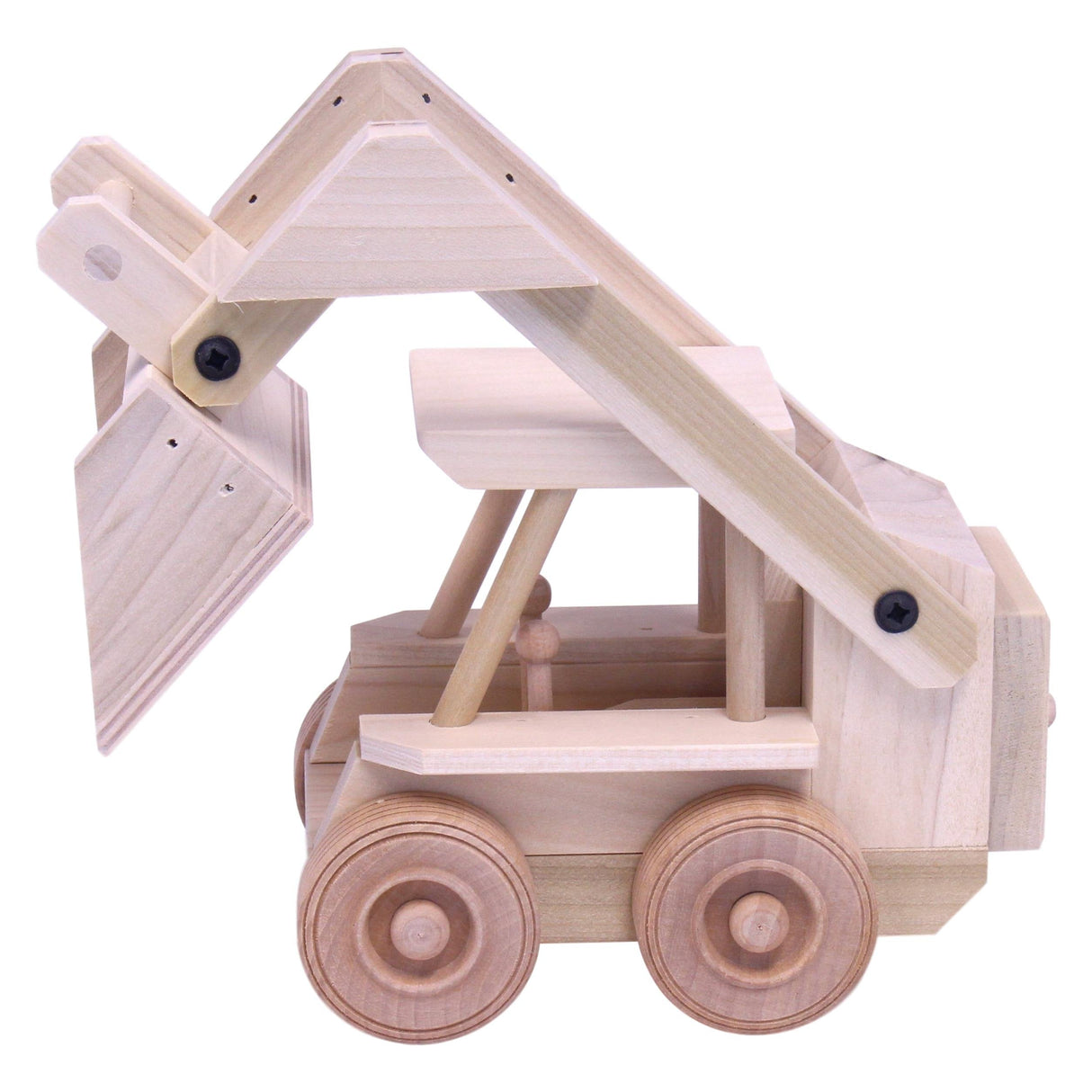 Wooden Skid Loader Toy, Skid Steer with Movable Bucket