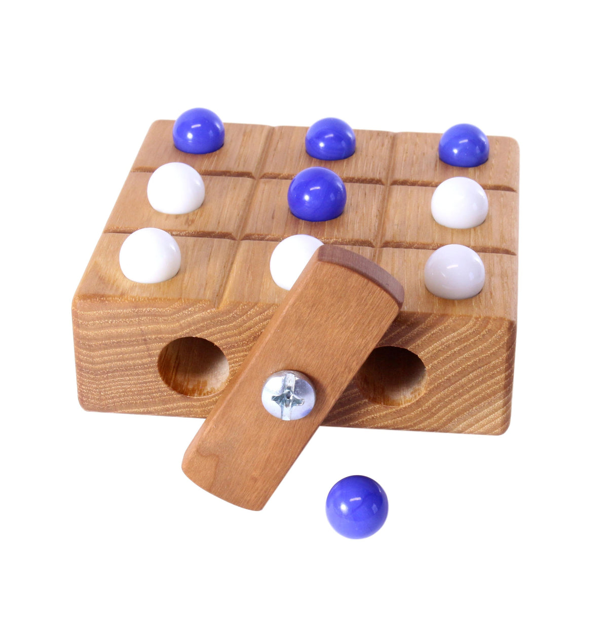 Wooden Marble Tic Tac Toe Game with Built-in Storage for Marbles