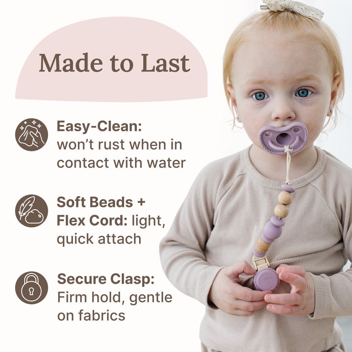 Metal-Free Beaded Silicone and Beech Wood Pacifier Clips