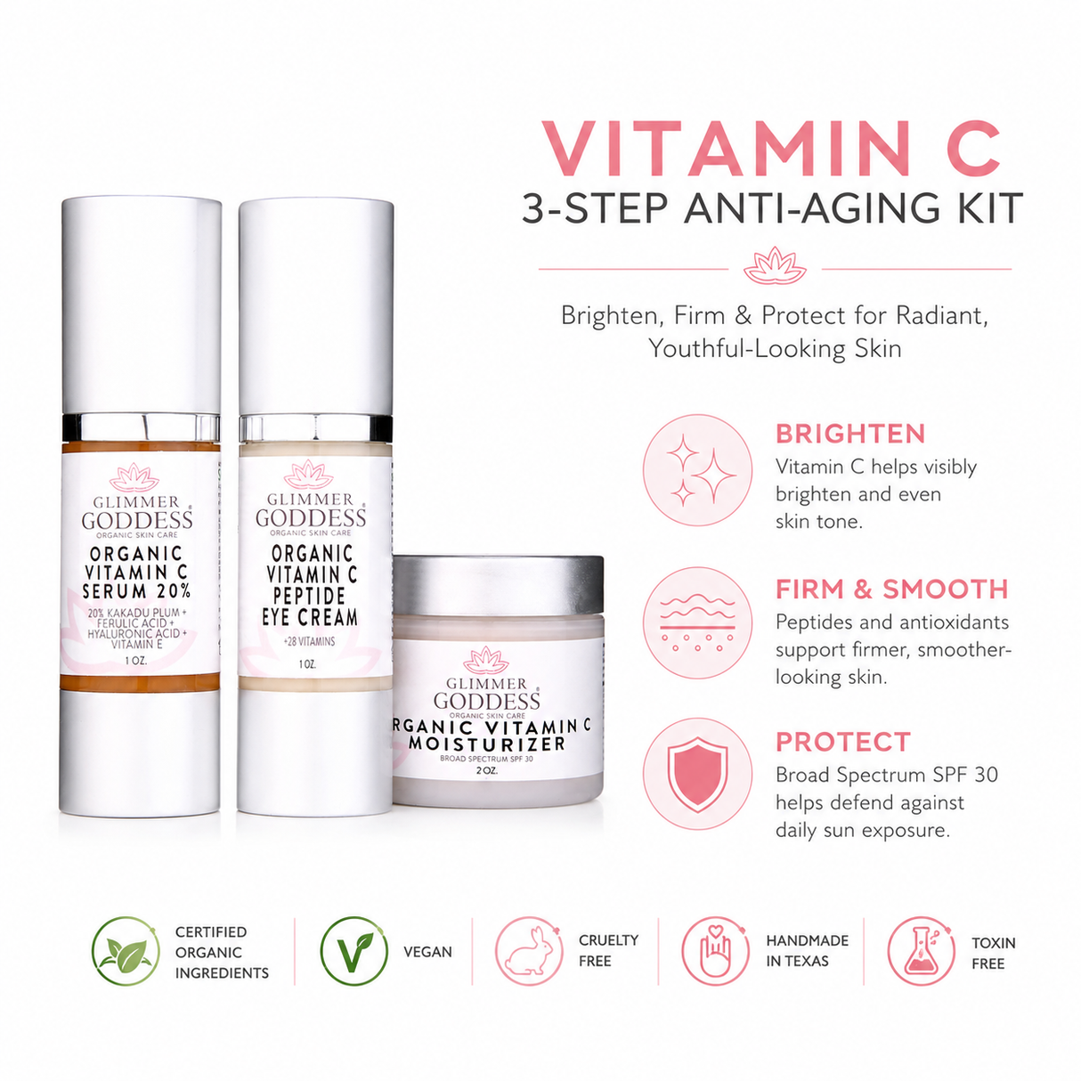 Organic Vitamin C Brighter Skin 3 Step Anti Aging Kit